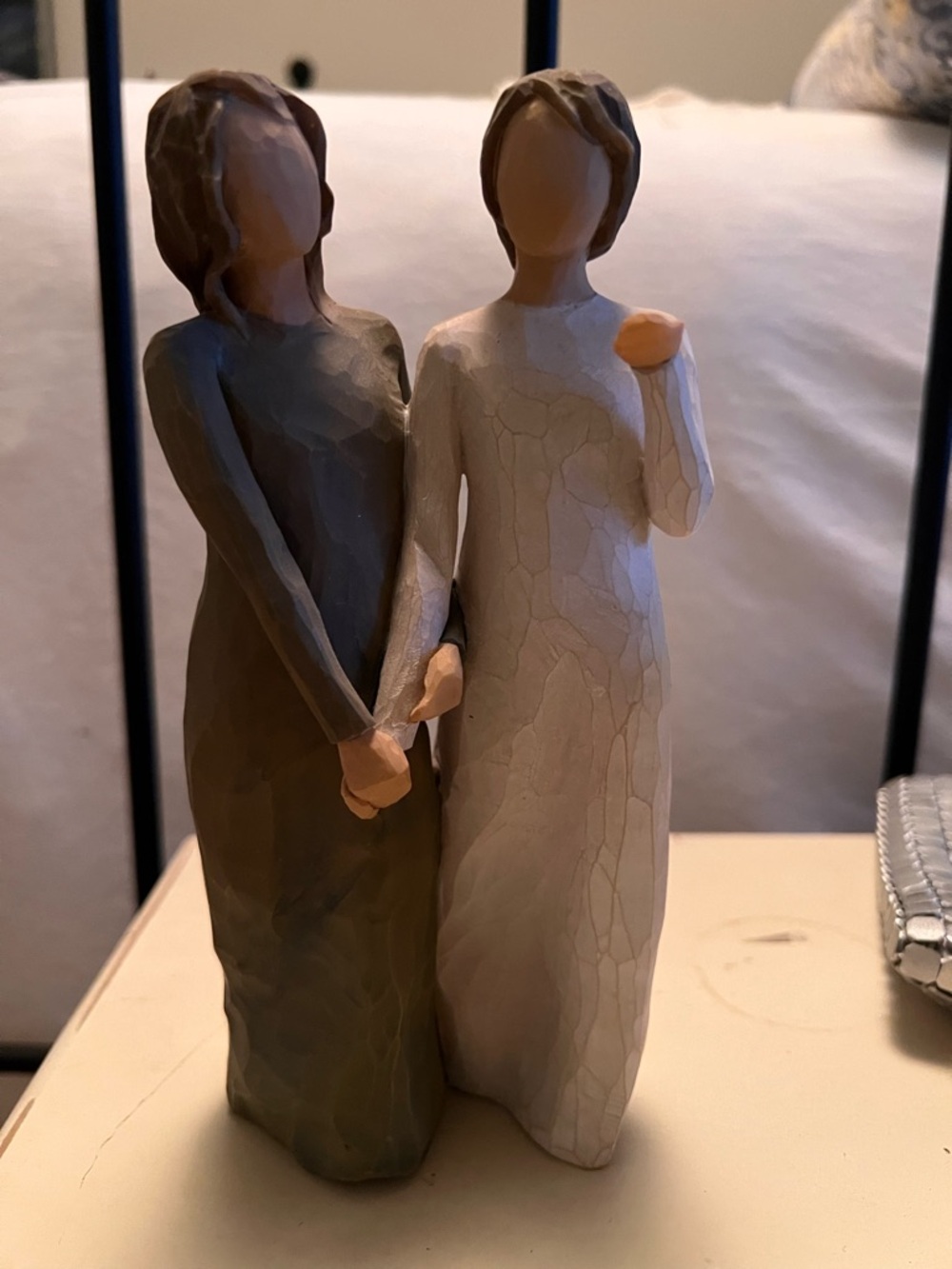 Two Sister Willow Figurine Duo in Gray and Cream